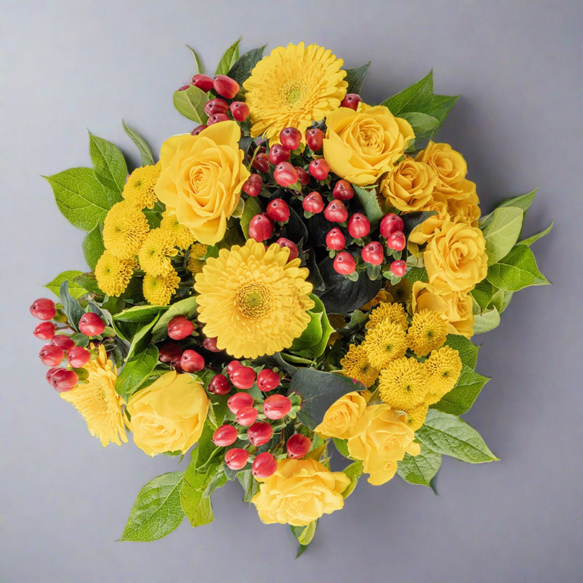 Top down view of lemon flower bouquet