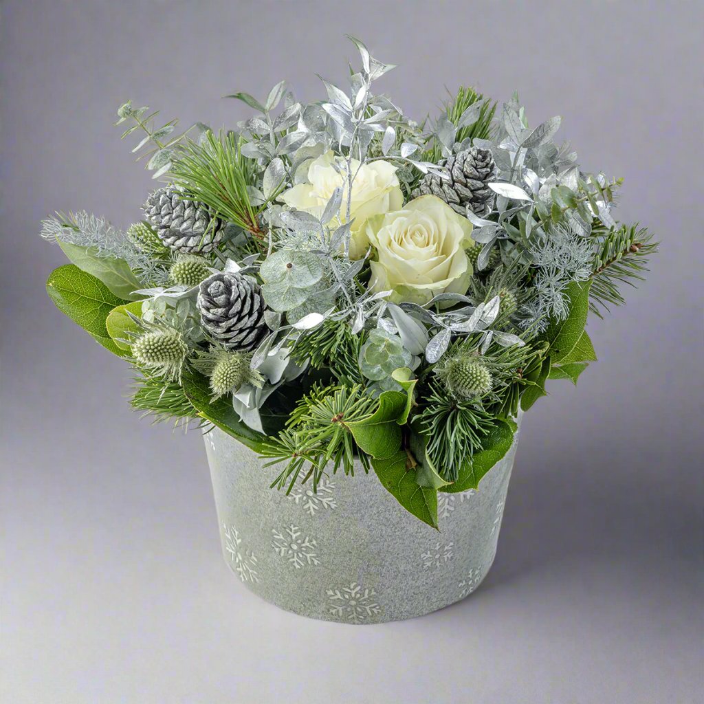 White Christmas table top arrangement