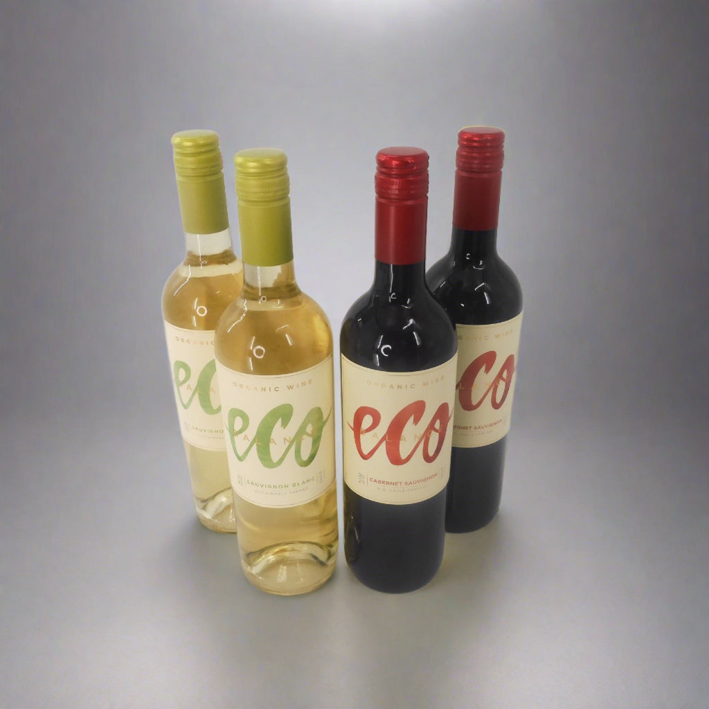 two Eco white wine bottles and two Eco red wine bottles