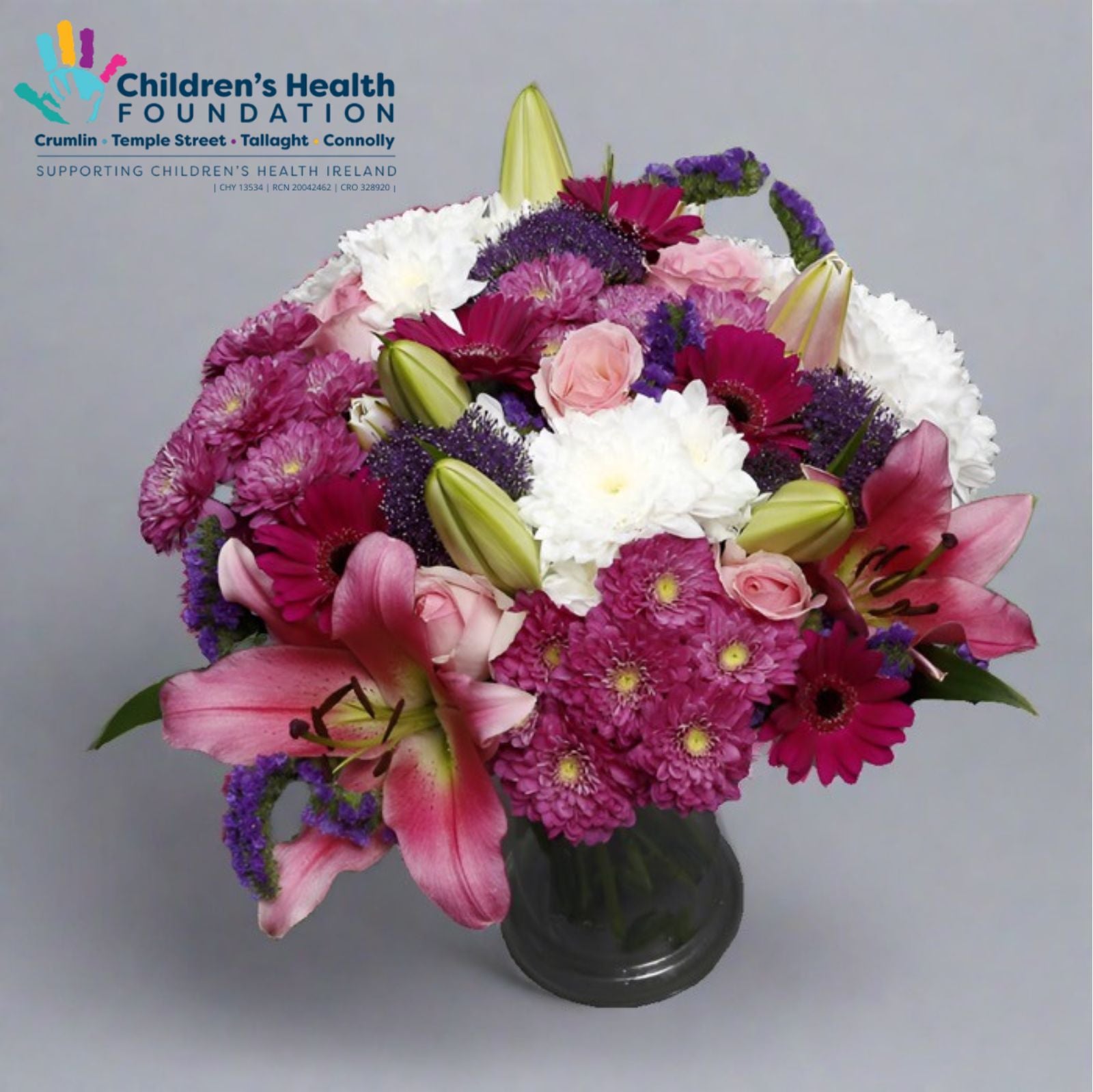 Bouquet of flowers with Children's Health Foundation logo in the corner
