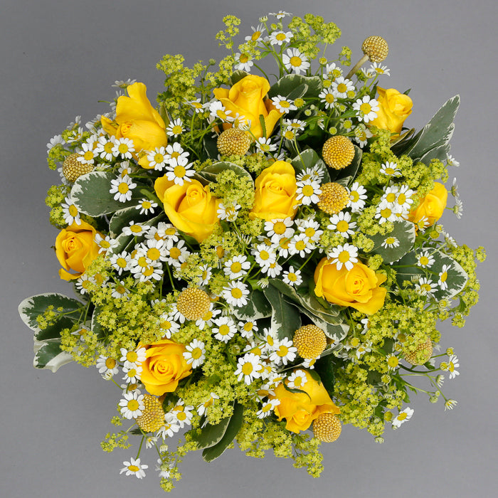 Top down view of Easter surprise flower bouquet