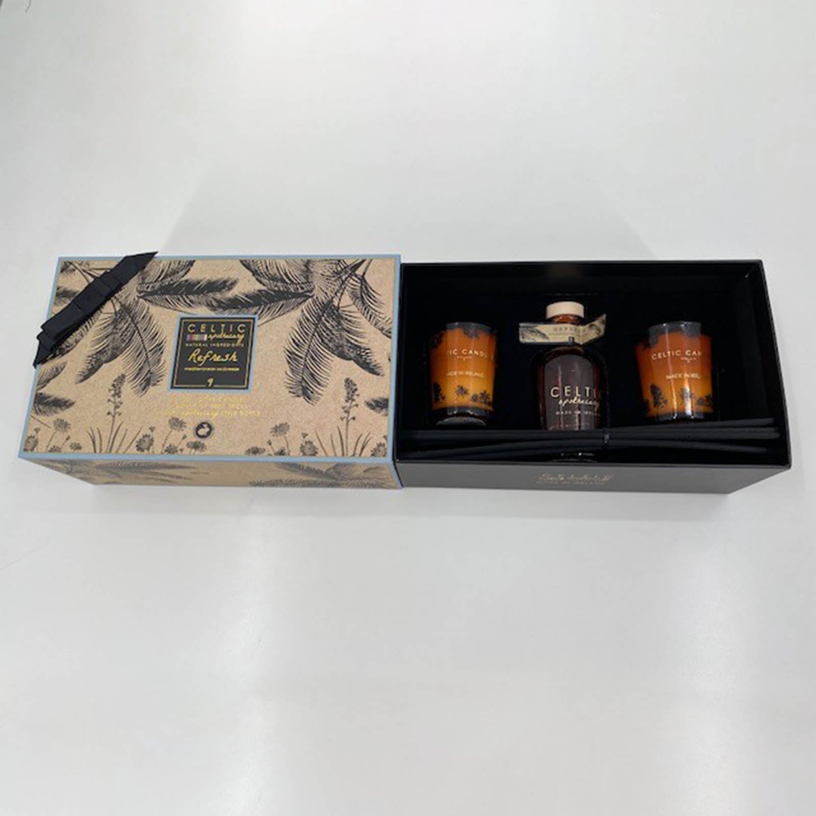 Made in Ireland gift set with candles and diffuser out of packaging
