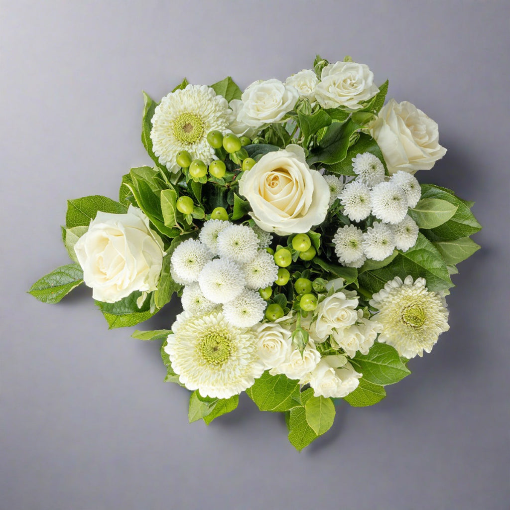 Top down view of White flowers bouquet