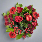 Top down view of Christmas red roses bouquet
