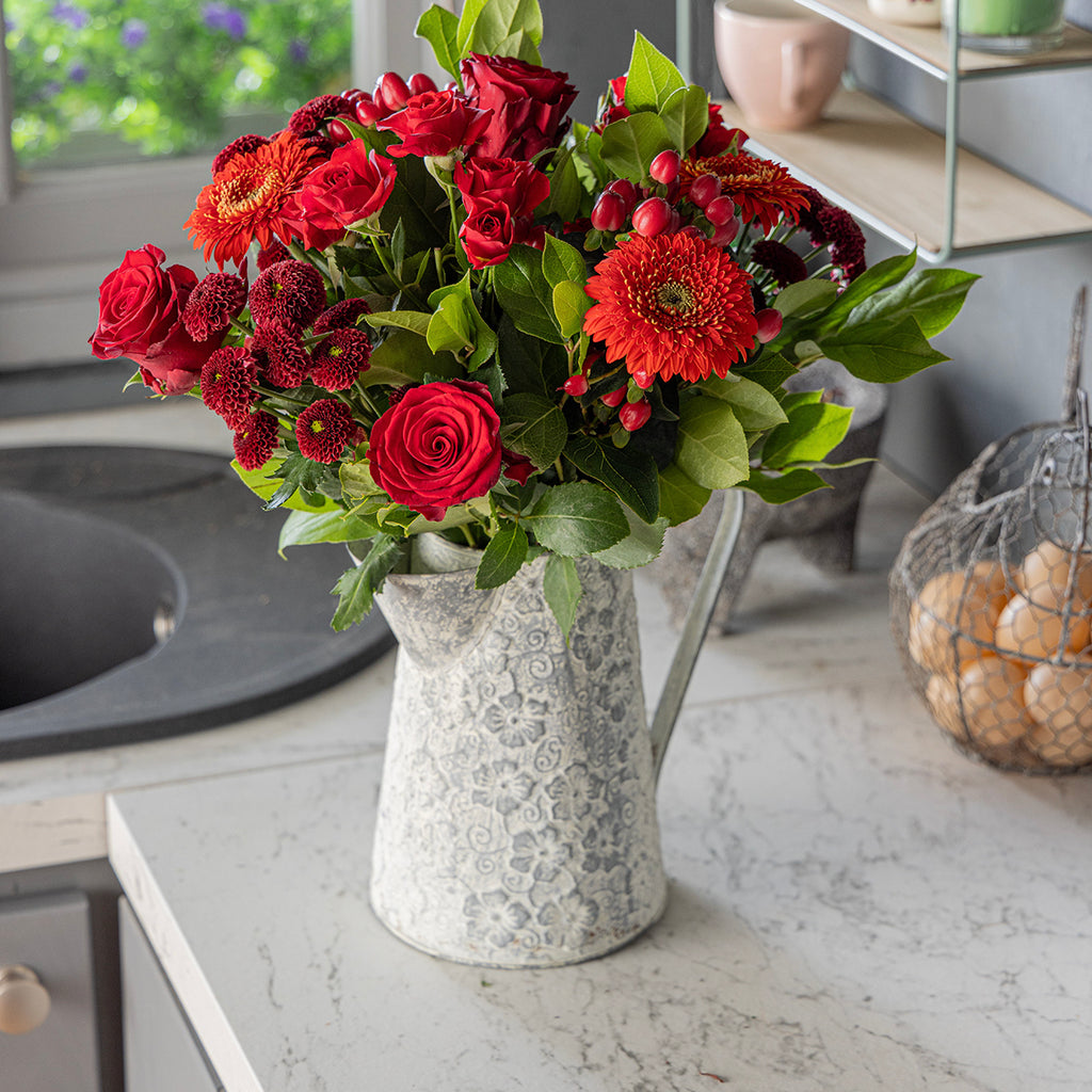 Lifestyle view of Red flowers bouquet