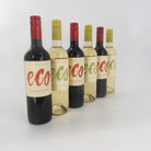 three Eco white wine bottles and three Eco red wine bottles mixed