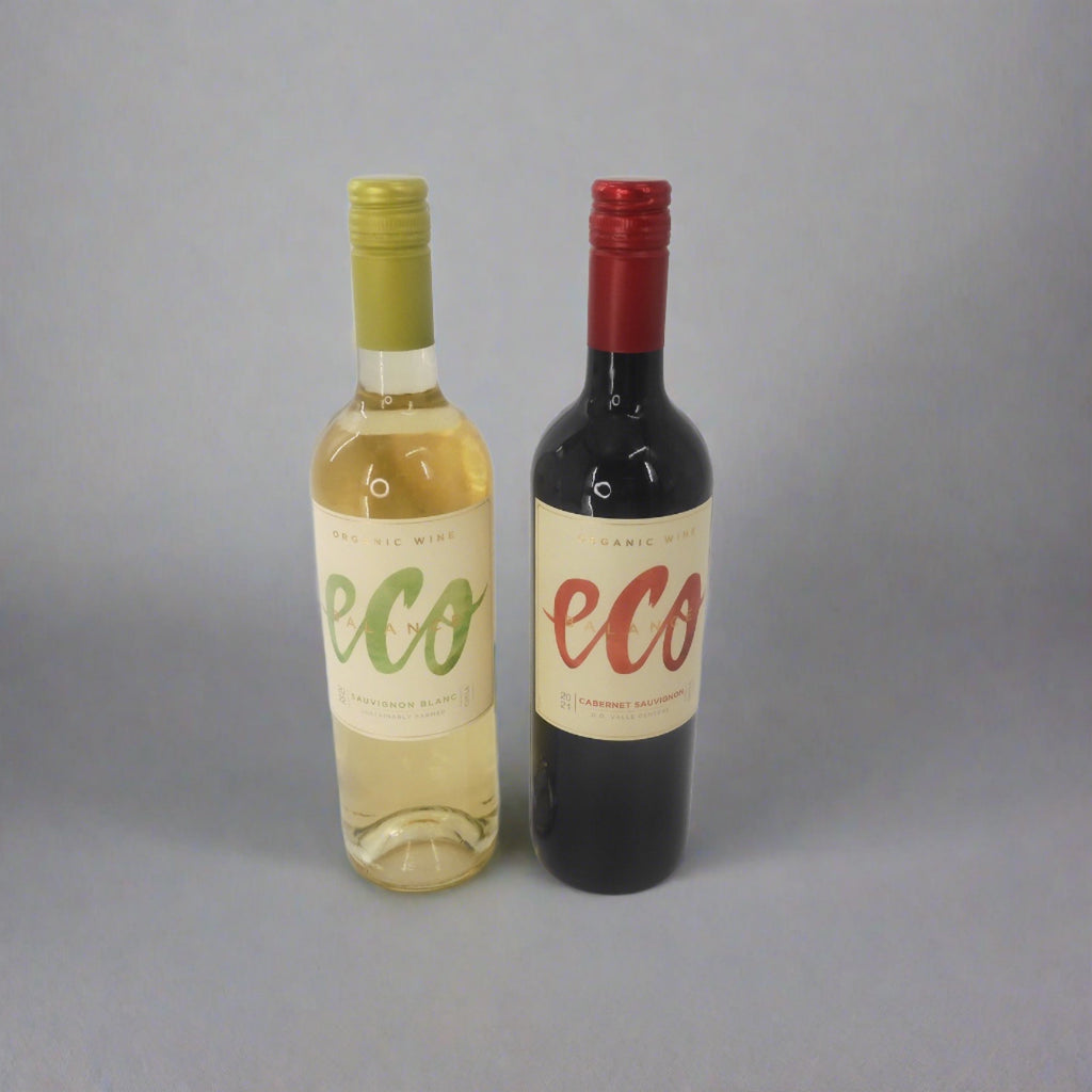 one Eco white wine bottle and one Eco red wine bottle