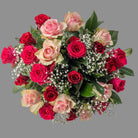 Top down view of mothers day roses bouquet