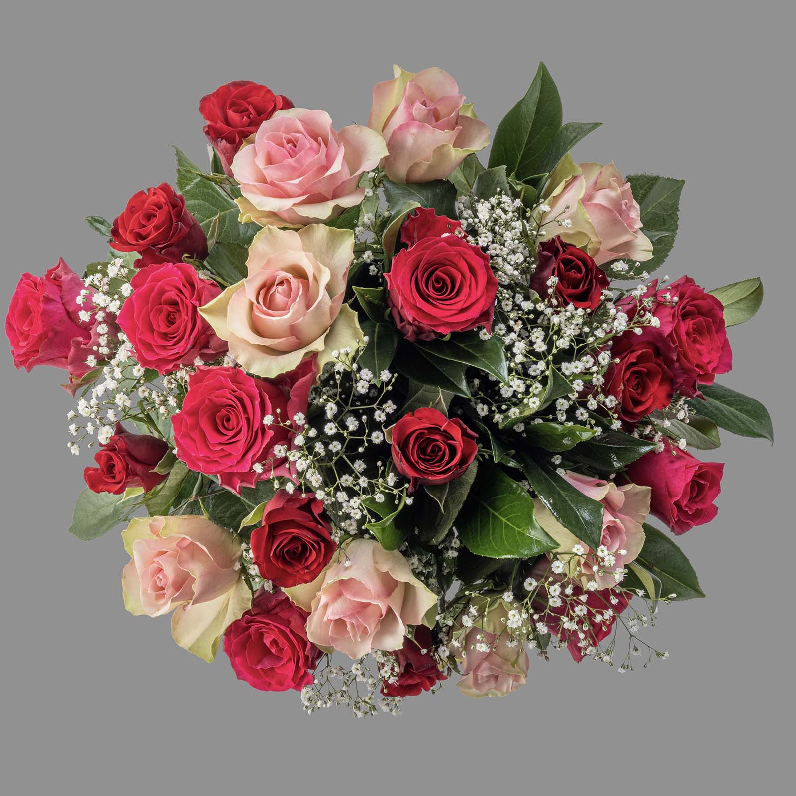 Top down view of mothers day roses bouquet