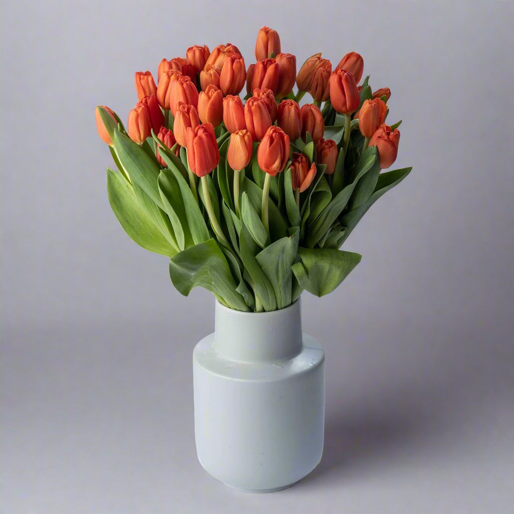 Christmas tulips bouquet with orange tulips