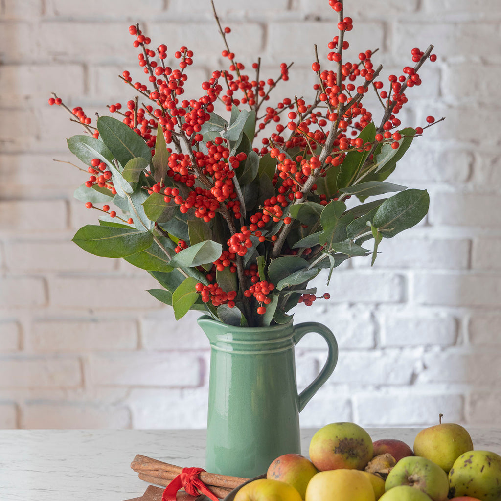 lifestyle view of Christmas holly ilex berry bouquet