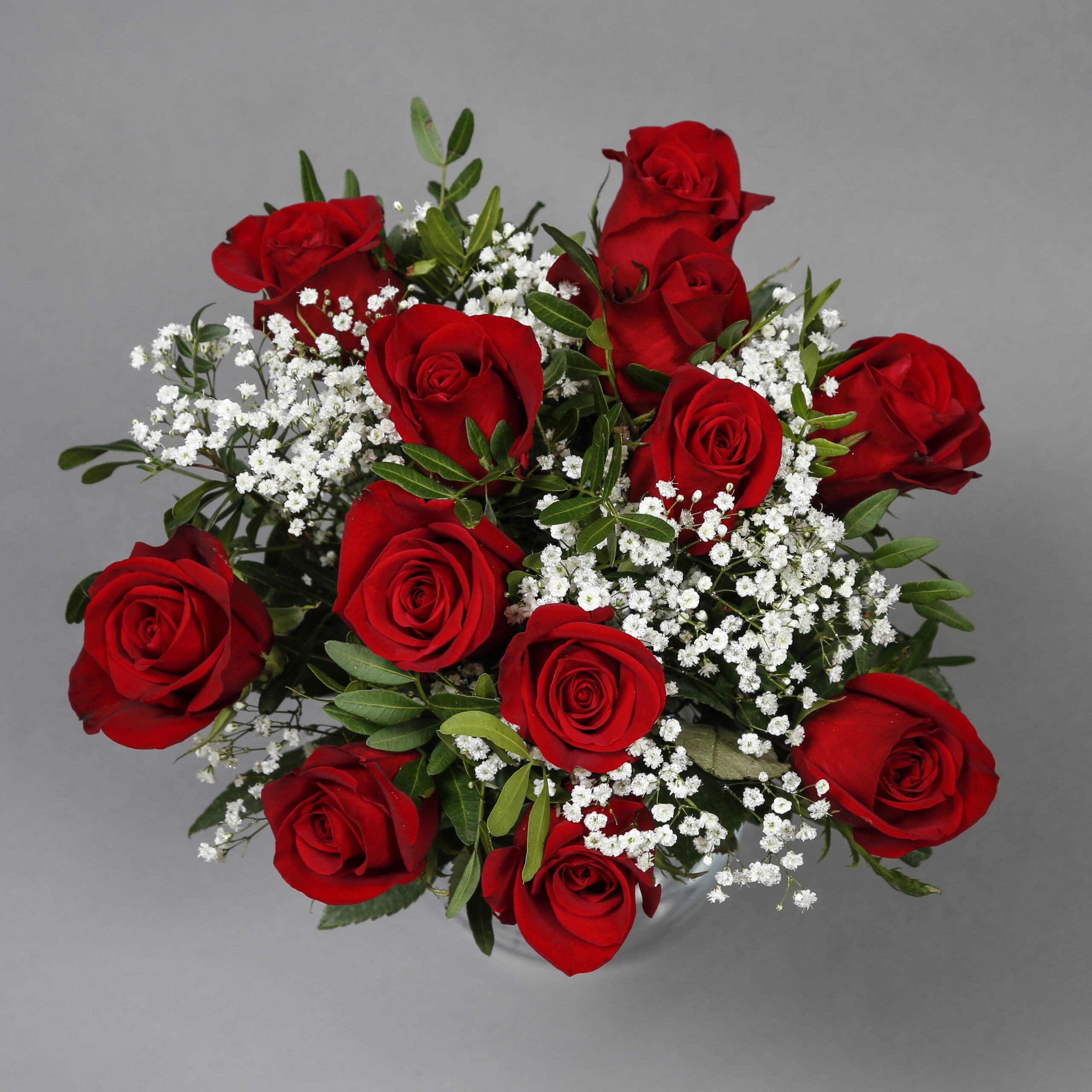 Dozen of red roses flower bouquet
