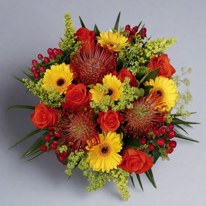 Top down view of classic flowers bouquet