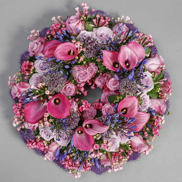 Pink funeral wreath