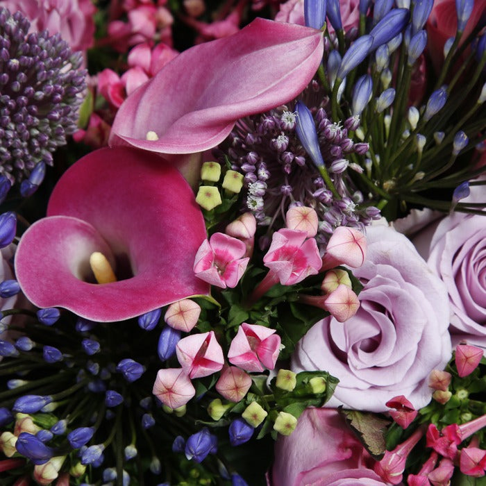 Close up view of pink funeral wreath