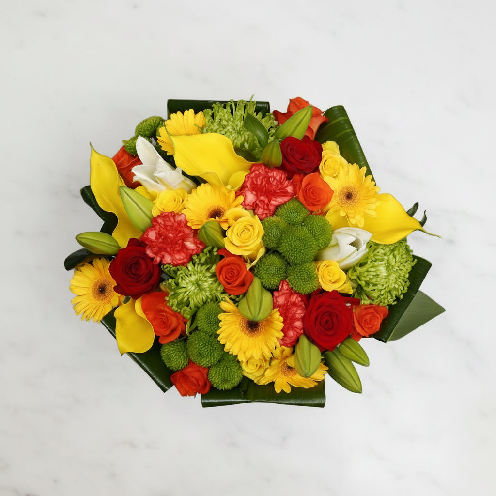 Top down view of Luxury prism flower bouquet