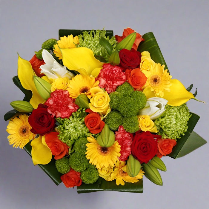 Top down view of Luxury prism flower bouquet