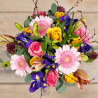 Top down view of Easter springtime flower bouquet