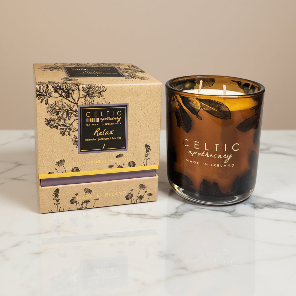 Apothecary gift candle made in ireland with packaging