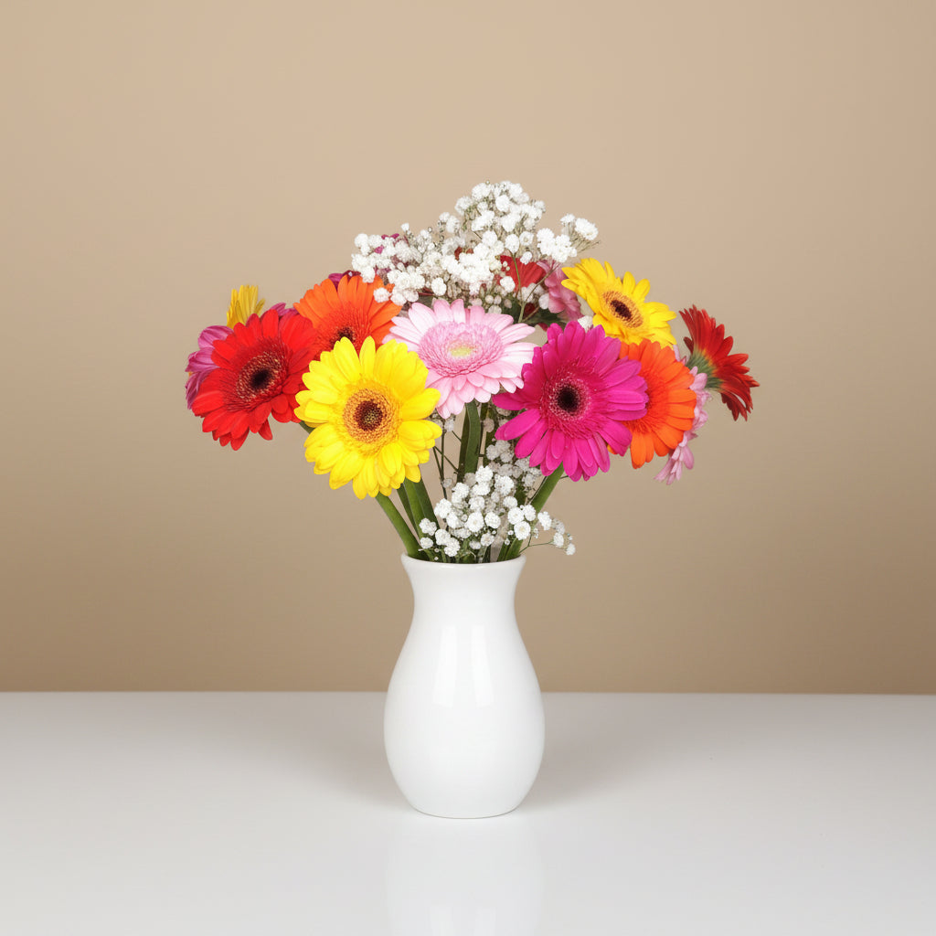 Gerbera daisy flower bouquet in glass vase