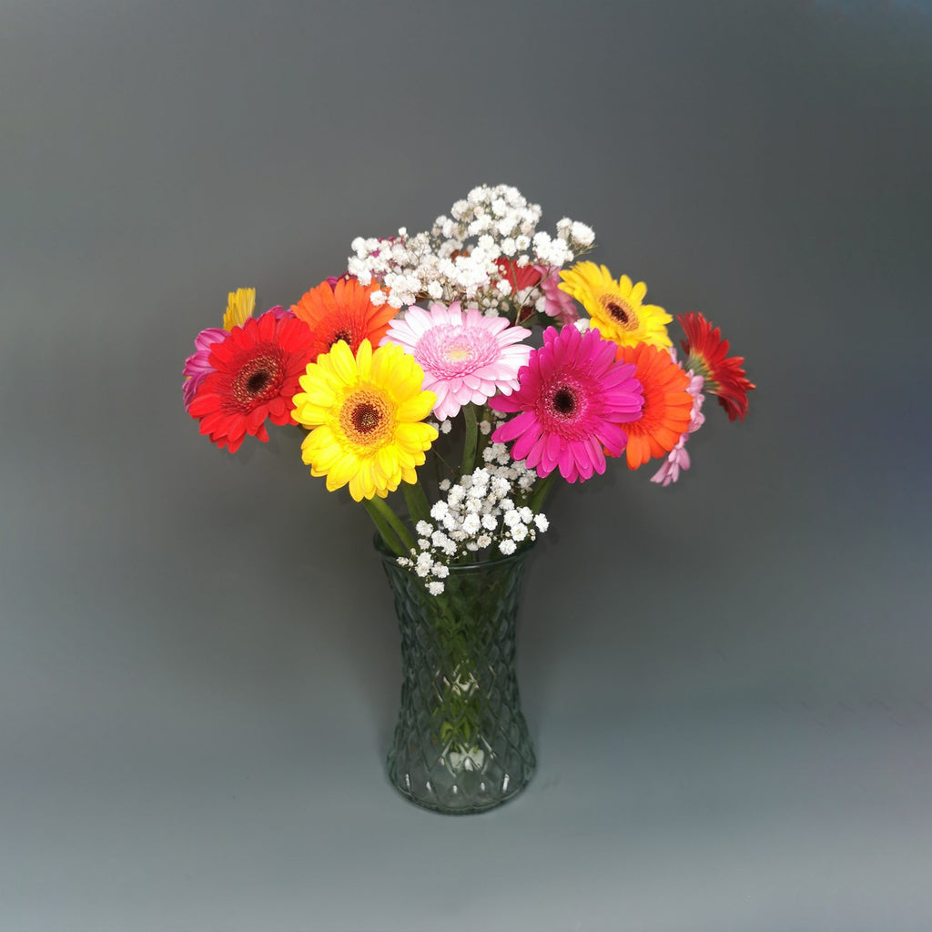 Gerbera daisy flower bouquet in glass vase